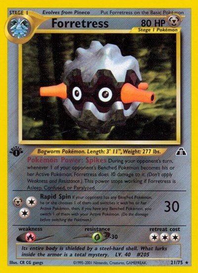 Forretress (21) (N2) #21/75 Rare (1st Edition Heavily Played) Neo Discovery Pokemon: 2001