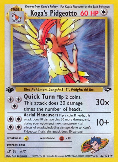 Koga's Pidgeotto (G2) #027/132 Rare (Unlimited Moderately Played) Gym Challenge Pokemon: 2000