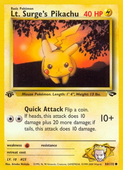Lt. Surge's Pikachu (G2) #084/132 Common (Unlimited Heavily Played) Gym Challenge Pokemon: 2000