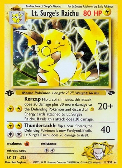Lt. Surge's Raichu (G2) #011/132 Holo Rare (Unlimited Holofoil Damaged) Gym Challenge Pokemon: 2000