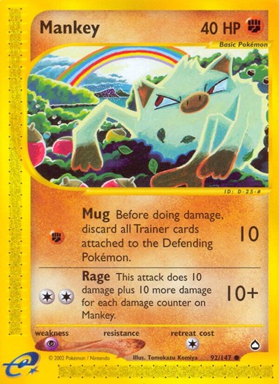 Mankey (AQ) #092/147 Common (Near Mint) Aquapolis Pokemon: 2003