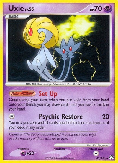 Uxie (LA) #43/146 Rare (Reverse Holofoil Damaged) Legends Awakened Pokemon: 2008