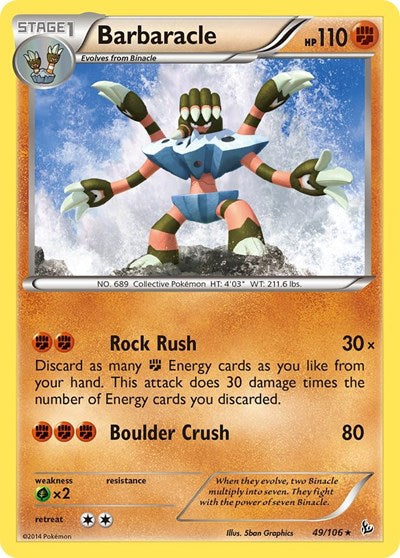 Barbaracle (FLF) #49/106 Rare (Reverse Holofoil Damaged) XY - Flashfire Pokemon: 2014