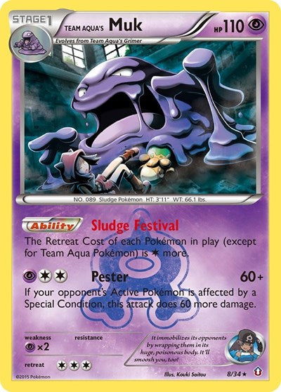 Team Aquas Muk (DCR) #8/34 Holo Rare (Reverse Holofoil Heavily Played) Double Crisis Pokemon: 2015
