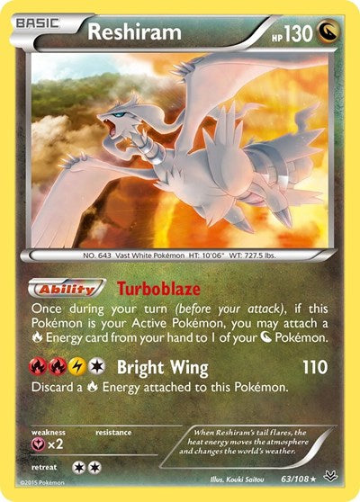 Reshiram (ROS) #63/108 Holo Rare (Reverse Holofoil Moderately Played) XY - Roaring Skies Pokemon: 2015