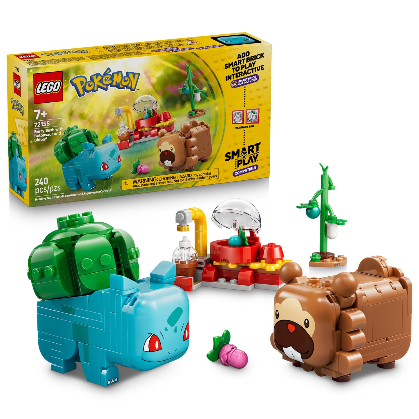 LEGO Pokémon SMART Play: Berry Bash with Bulbasaur and Bidoof - Compatible Set with 2 SMART Tags and 2 Pokémon Figures - Interactive Building Toy - 72155