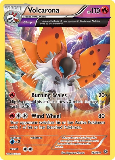 Volcarona 18 (AOR) #18/98 Rare (Reverse Holofoil Moderately Played) XY - Ancient Origins Pokemon: 2015