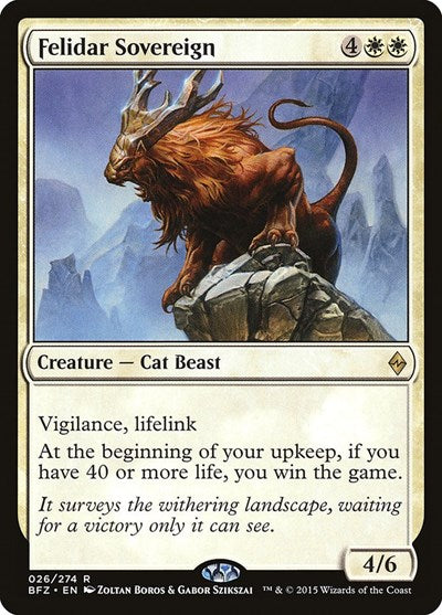 Felidar Sovereign (BFZ) #26 Rare (Near Mint) Battle for Zendikar Magic: 2015