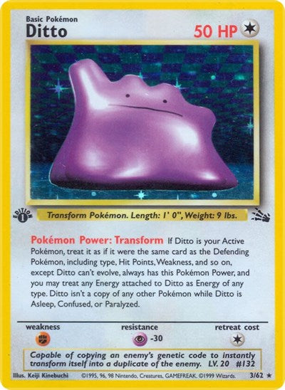Ditto 3 (FO) #03/62 Holo Rare Fossil Pokemon: 1999