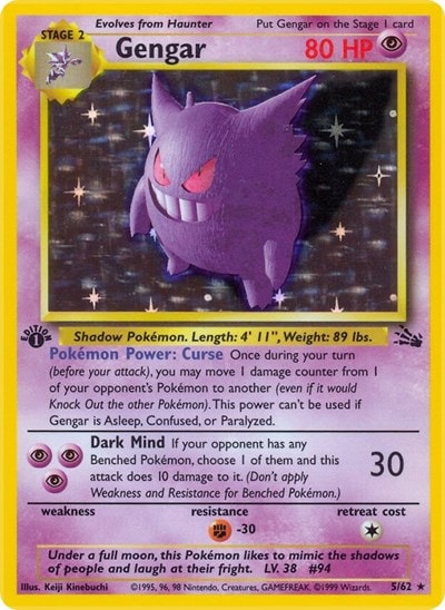 Gengar (5) (FO) #05/62 Holo Rare Fossil Pokemon: 1999