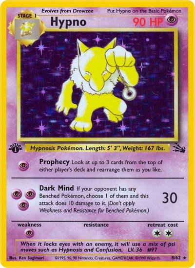 Hypno 8 (FO) #08/62 Holo Rare (Unlimited Holofoil Lightly Played) Fossil Pokemon: 1999