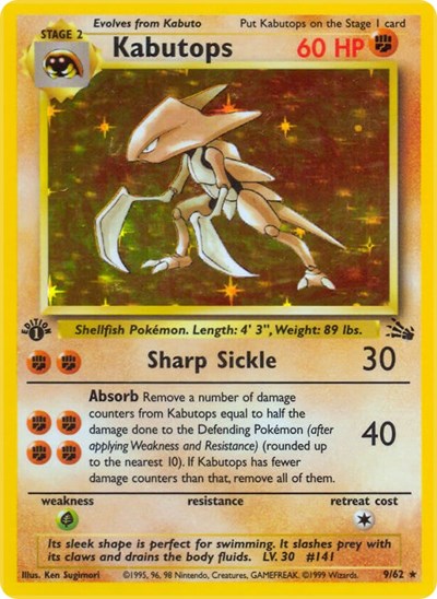 Kabutops 9 (FO) #09/62 Holo Rare (Unlimited Holofoil Lightly Played) Fossil Pokemon: 1999