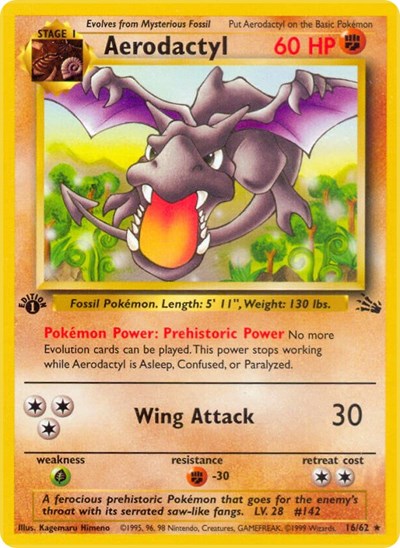 Aerodactyl 16 (FO) #16/62 Rare Fossil Pokemon: 1999