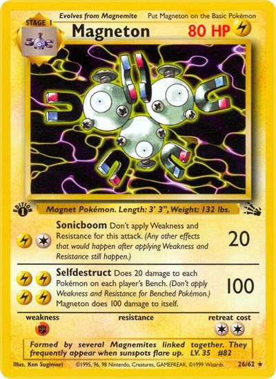Magneton 26 (FO) #26/62 Rare (Unlimited Moderately Played) Fossil Pokemon: 1999