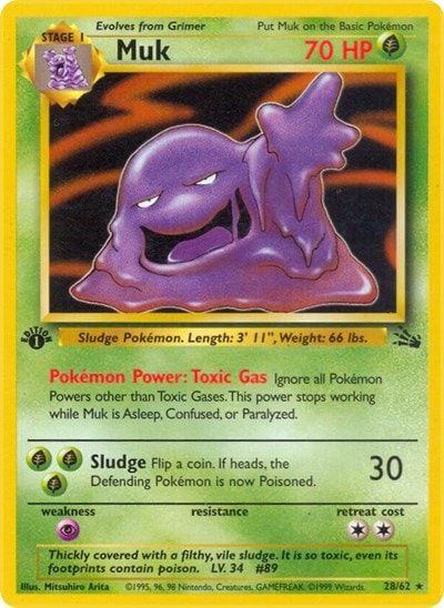 Muk (28) (FO) #28/62 Rare (Unlimited Damaged) Fossil Pokemon: 1999