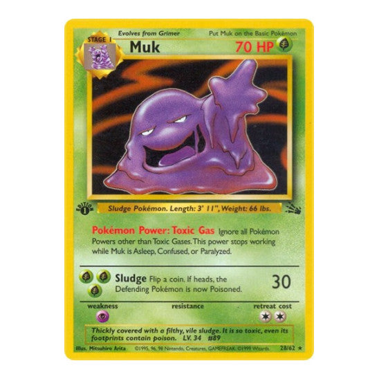 Muk (28) (FO) #28/62 Rare (Unlimited Damaged) Fossil Pokemon: 1999