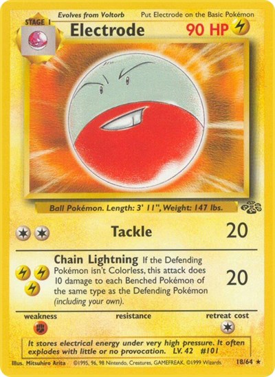 Electrode 18 (JU) #18/64 Rare (Unlimited Near Mint) Jungle Pokemon: 1999