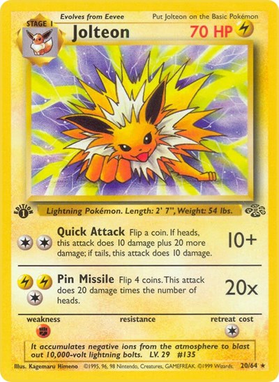 Jolteon 20 (JU) #20/64 Rare Jungle Pokemon: 1999