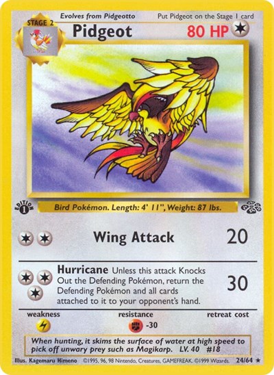 Pidgeot 24 (JU) #24/64 Rare (Unlimited Moderately Played) Jungle Pokemon: 1999