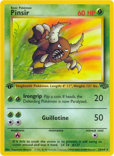 Pinsir 25 (JU) #25/64 Rare (Unlimited Near Mint) Jungle Pokemon: 1999