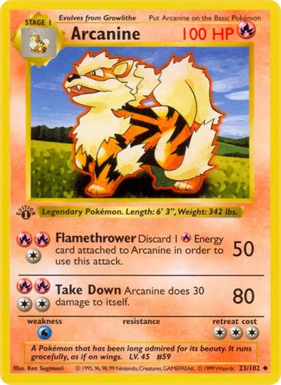 Arcanine (BSS) #023/102 Uncommon (Unlimited Damaged) Base Set (Shadowless) Pokemon: 1999