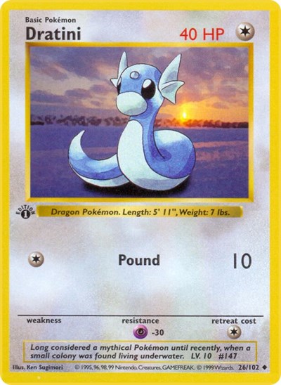 Dratini (BSS) #026/102 Uncommon (Unlimited Lightly Played) Base Set (Shadowless) Pokemon: 1999
