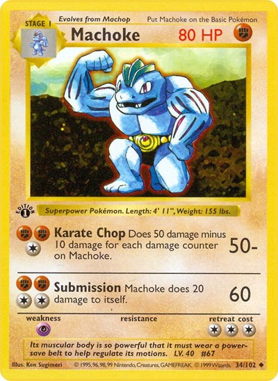 Machoke (BSS) #034/102 Uncommon (Unlimited Lightly Played) Base Set (Shadowless) Pokemon: 1999