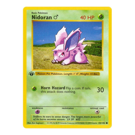 Nidoran M (BSS) #055/102 Common (Unlimited Damaged) Base Set (Shadowless) Pokemon: 1999
