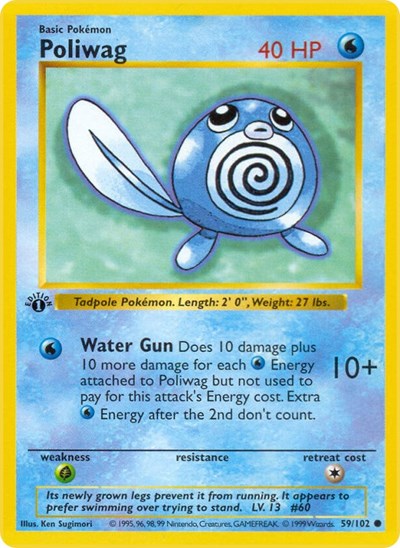 Poliwag (BSS) #059/102 Common (Unlimited Damaged) Base Set (Shadowless) Pokemon: 1999