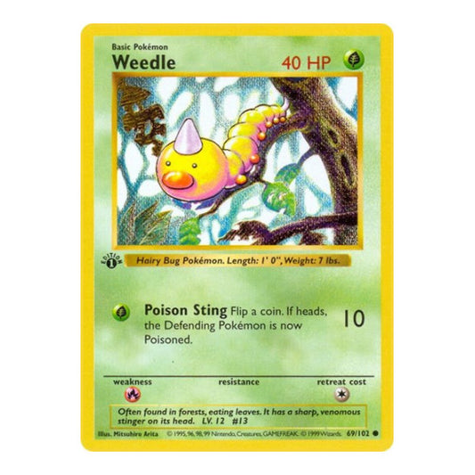 Weedle (BSS) #069/102 Common (Unlimited Damaged) Base Set (Shadowless) Pokemon: 1999