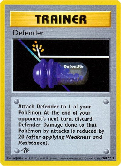 Defender (BSS) #080/102 Uncommon Base Set (Shadowless) Pokemon: 1999