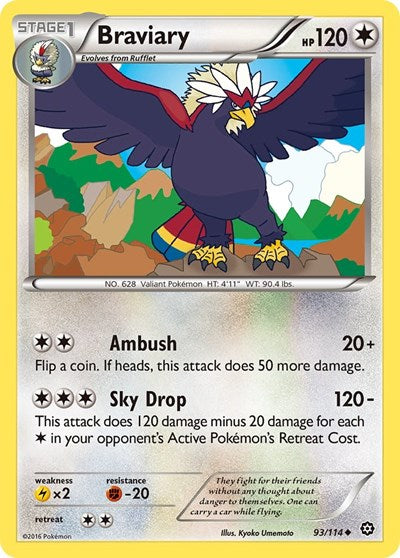 Braviary (STS) #93/114 Uncommon (Reverse Holofoil Moderately Played) XY - Steam Siege Pokemon: 2016
