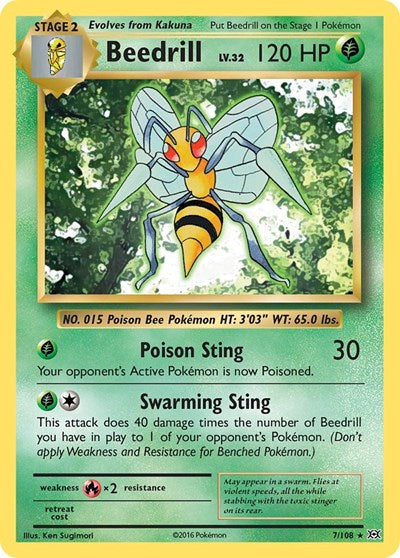 Beedrill (EVO) #7/108 Rare (Reverse Holofoil Heavily Played) XY - Evolutions Pokemon: 2016