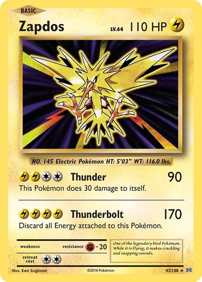 Zapdos (EVO) #42/108 Holo Rare (Reverse Holofoil Near Mint) XY - Evolutions Pokemon: 2016