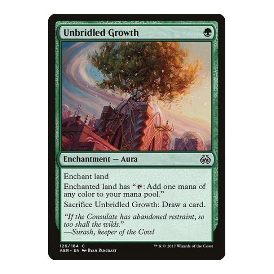 Unbridled Growth (AER) #126 Common (Lightly Played) Aether Revolt Magic: The Gathering: 2017