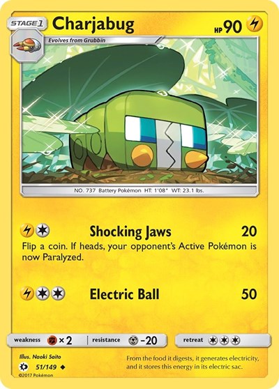 Charjabug (SM01) #51/149 Uncommon (Reverse Holofoil Moderately Played) SM Base Set Pokemon: 2017