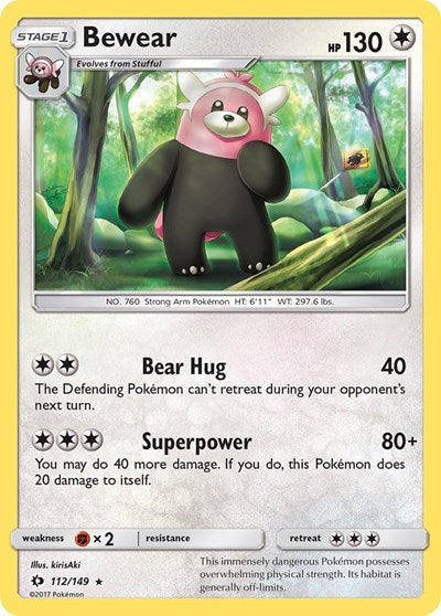 Bewear (SM01) #112/149 Rare (Reverse Holofoil Lightly Played) SM Base Set Pokemon: 2017