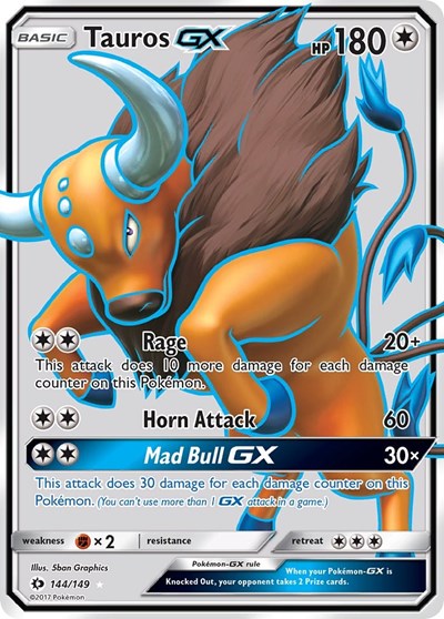 Tauros GX Full Art (SM01) #144/149 Ultra Rare (Holofoil Moderately Played) SM Base Set Pokemon: 2017