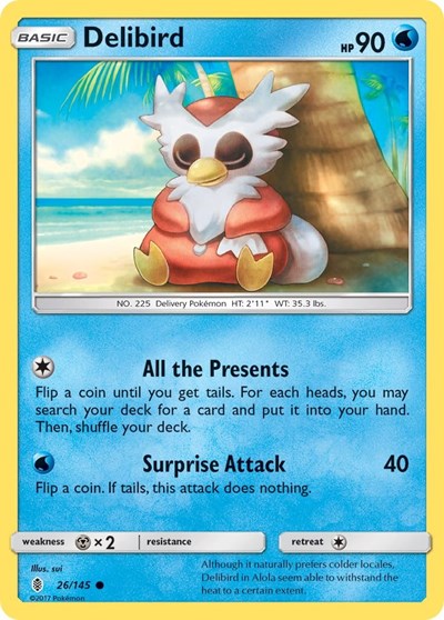 Delibird (SM02) #26/145 Common (Reverse Holofoil Moderately Played) SM - Guardians Rising Pokemon: 2017