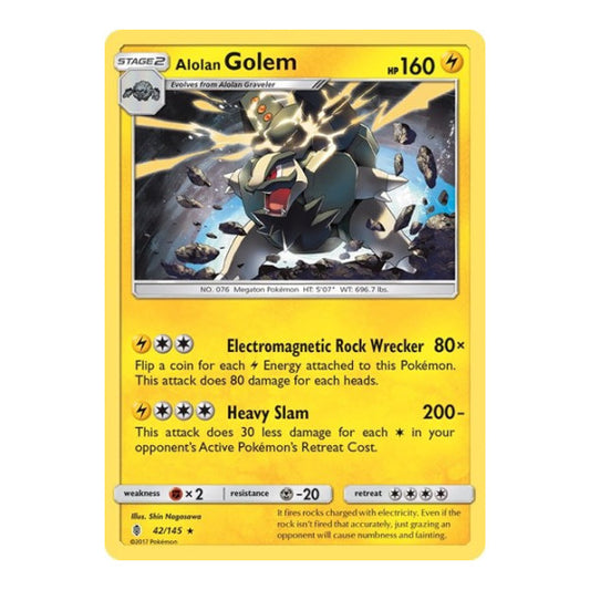 Alolan Golem (SM02) #42/145 Holo Rare (Reverse Holofoil Lightly Played) SM - Guardians Rising Pokemon: 2017
