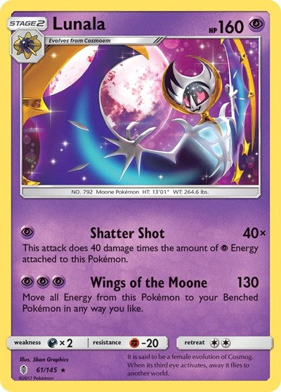 Lunala (SM02) #61/145 Rare (Reverse Holofoil Lightly Played) SM - Guardians Rising Pokemon: 2017