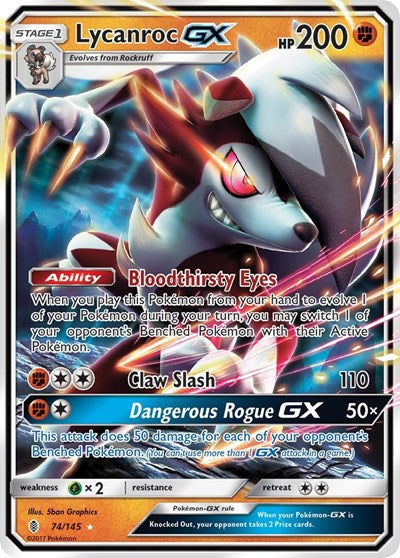 Lycanroc GX (SM02) #74/145 Ultra Rare (Holofoil Near Mint) SM - Guardians Rising Pokemon: 2017