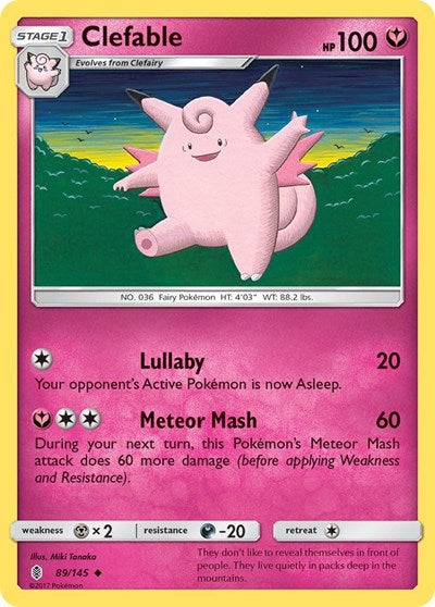 Clefable (SM02) #89/145 Uncommon (Reverse Holofoil Moderately Played) SM - Guardians Rising Pokemon: 2017