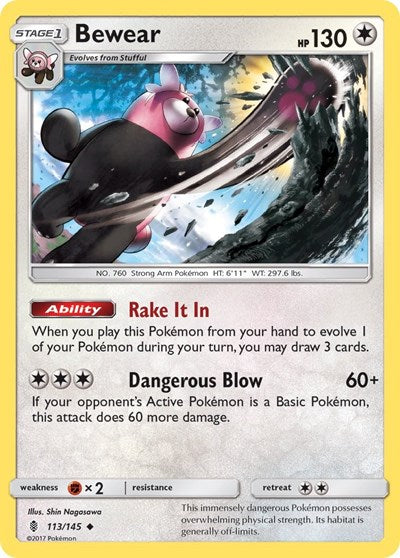 Bewear (SM02) #113/145 Uncommon (Reverse Holofoil Lightly Played) SM - Guardians Rising Pokemon: 2017