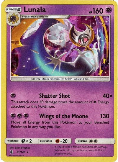 Lunala 61 145 Cracked Ice Holo (PR) #061/145 Holo Rare (Holofoil Moderately Played) Deck Exclusives Pokemon: 2016