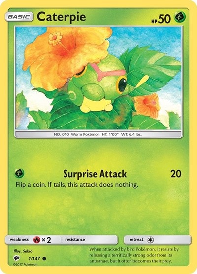 Caterpie (SM03) #1/147 Common (Reverse Holofoil Near Mint) SM - Burning Shadows Pokemon: 2017