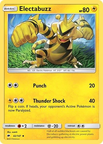 Electabuzz (SM03) #42/147 Uncommon (Reverse Holofoil Moderately Played) SM - Burning Shadows Pokemon: 2017