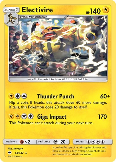 Electivire (SM03) #43/147 Rare SM - Burning Shadows Pokemon: 2017
