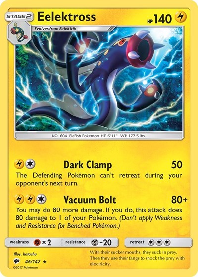 Eelektross (SM03) #46/147 Rare (Reverse Holofoil Moderately Played) SM - Burning Shadows Pokemon: 2017