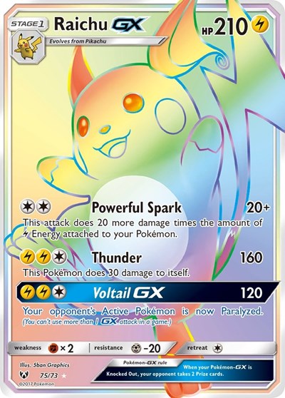 Raichu GX Secret (SHL) #75/73 Secret Rare (Holofoil Moderately Played) Shining Legends Pokemon: 2017